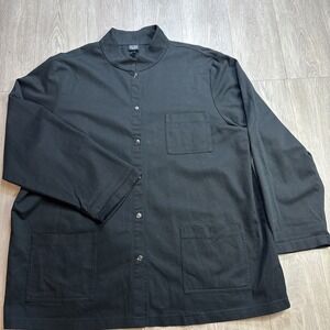 Eileen Fisher Chore Coat Jacket 2X Mandarin Collar Cotton Black Barn Snap Button